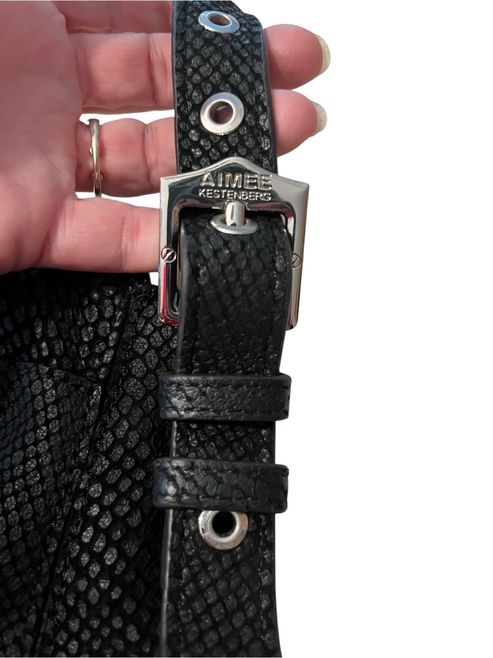Aimee Kestenberg Rocco Lizard Embossed Shoulder Purse in Black Textured - Picture 6 of 12